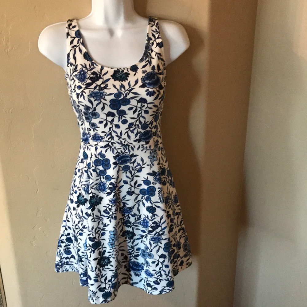 SALE!! h&M blue flower skater dress